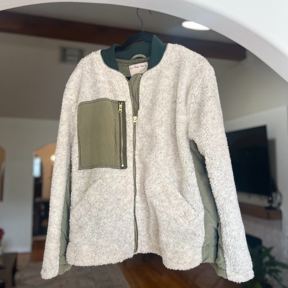 Free People Green Cream Rivington Sherpa Jacket Size Medium